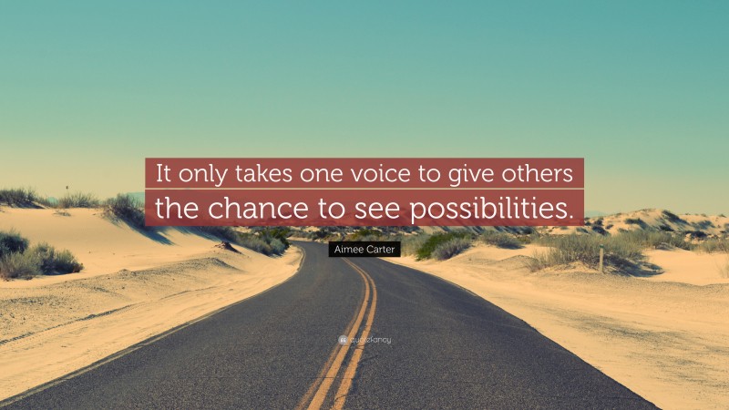 Aimee Carter Quote: “It only takes one voice to give others the chance to see possibilities.”