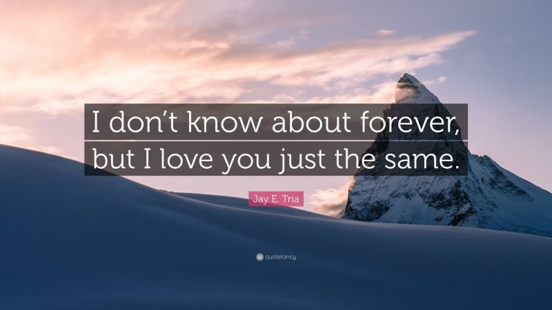 Jay E. Tria Quote: “I don’t know about forever, but I love you just the same.”