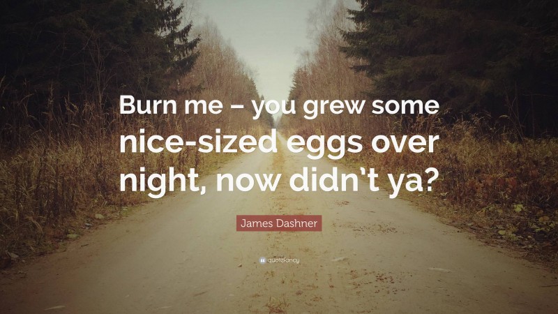 James Dashner Quote: “Burn me – you grew some nice-sized eggs over night, now didn’t ya?”