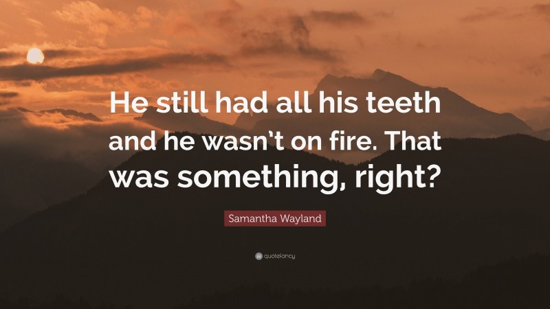 Samantha Wayland Quote: “He still had all his teeth and he wasn’t on fire. That was something, right?”