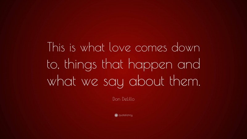 Don DeLillo Quote: “This is what love comes down to, things that happen and what we say about them.”