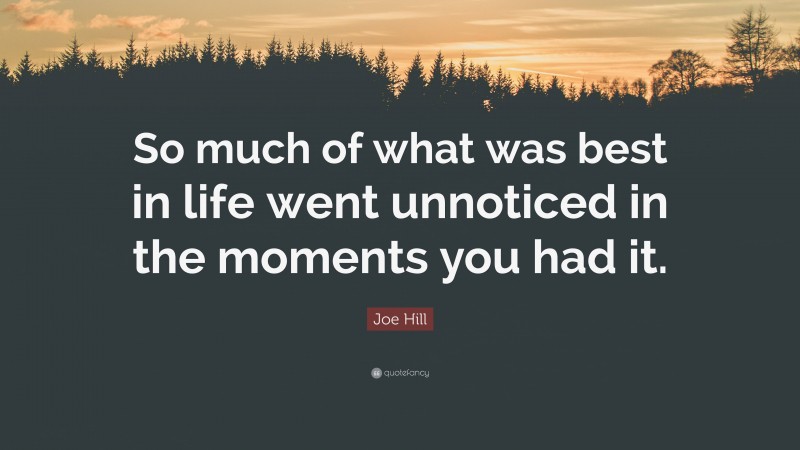 Joe Hill Quote: “So much of what was best in life went unnoticed in the moments you had it.”