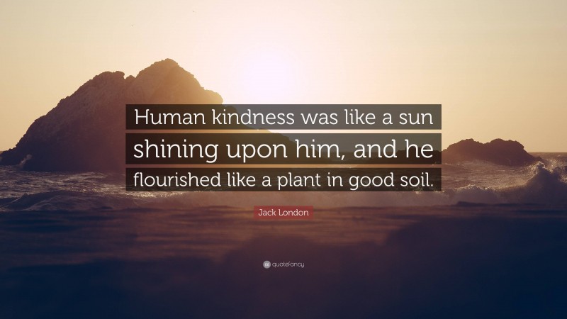 Jack London Quote: “Human kindness was like a sun shining upon him, and he flourished like a plant in good soil.”