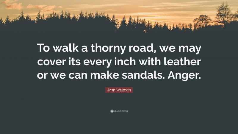 Josh Waitzkin Quote: “To walk a thorny road, we may cover its every inch with leather or we can make sandals. Anger.”