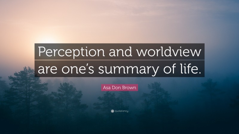 Asa Don Brown Quote: “Perception and worldview are one’s summary of life.”