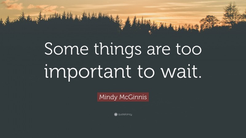 Mindy McGinnis Quote: “Some things are too important to wait.”