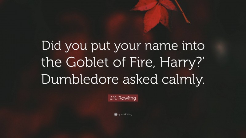 J.K. Rowling Quote: “Did you put your name into the Goblet of Fire, Harry?’ Dumbledore asked calmly.”