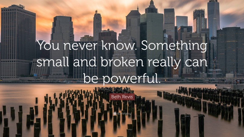 Beth Revis Quote: “You never know. Something small and broken really can be powerful.”