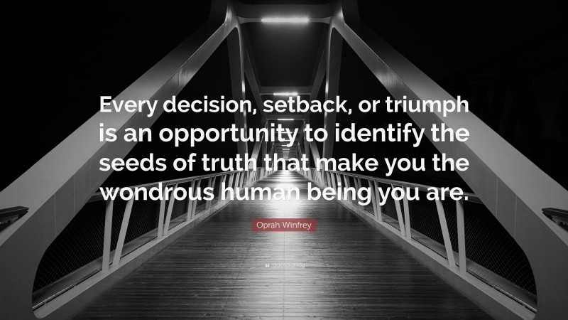 Oprah Winfrey Quote: “Every decision, setback, or triumph is an opportunity to identify the seeds of truth that make you the wondrous human being you are.”