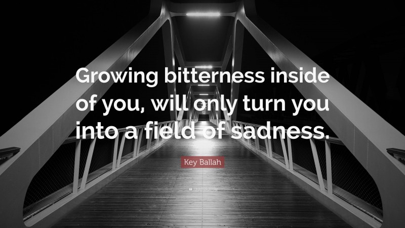 Key Ballah Quote: “Growing bitterness inside of you, will only turn you into a field of sadness.”