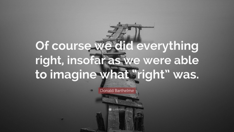 Donald Barthelme Quote: “Of course we did everything right, insofar as we were able to imagine what “right” was.”