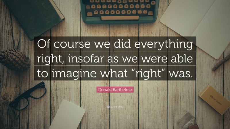 Donald Barthelme Quote: “Of course we did everything right, insofar as we were able to imagine what “right” was.”