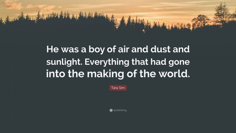 Tara Sim Quote: “He was a boy of air and dust and sunlight. Everything that had gone into the making of the world.”
