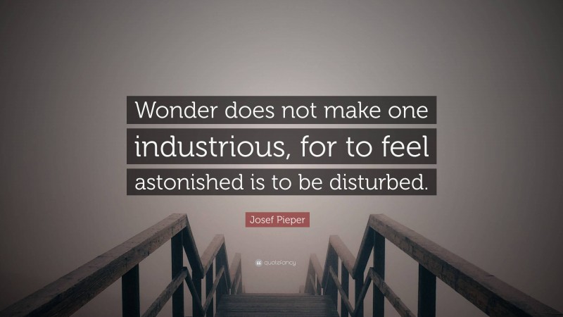 Josef Pieper Quote: “Wonder does not make one industrious, for to feel astonished is to be disturbed.”