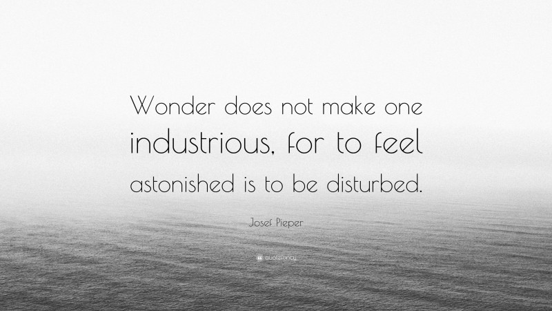 Josef Pieper Quote: “Wonder does not make one industrious, for to feel astonished is to be disturbed.”