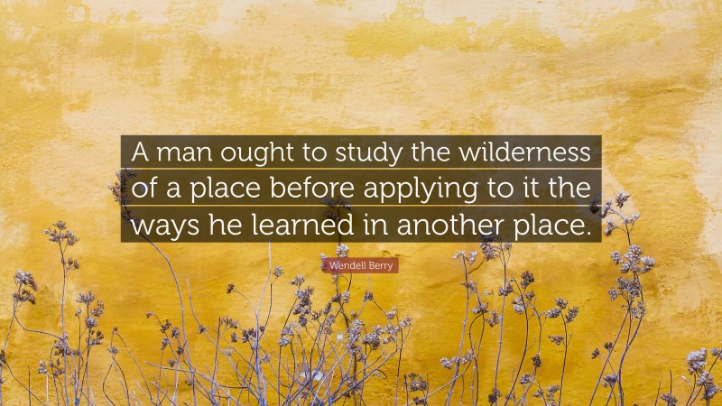 Wendell Berry Quote: “A man ought to study the wilderness of a place before applying to it the ways he learned in another place.”