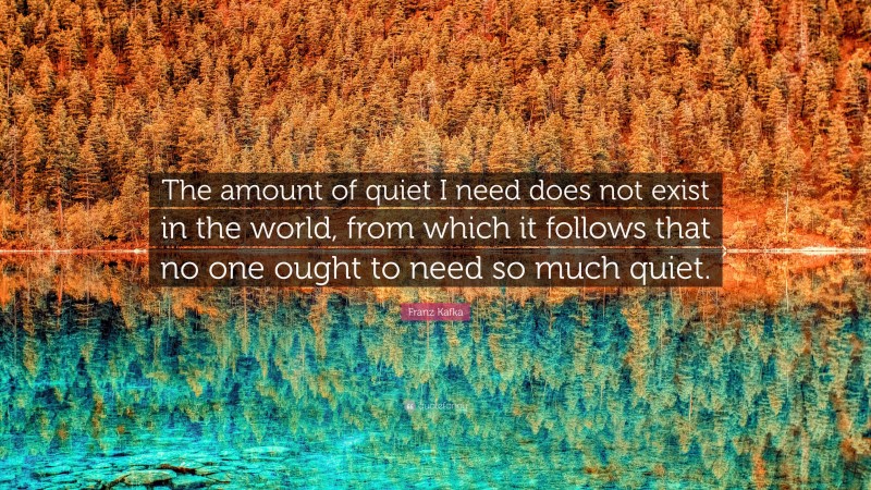 Franz Kafka Quote: “The amount of quiet I need does not exist in the world, from which it follows that no one ought to need so much quiet.”