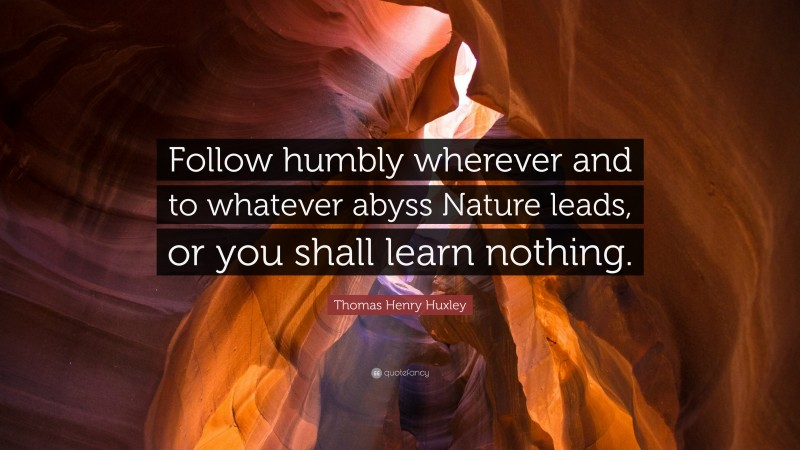 Thomas Henry Huxley Quote: “Follow humbly wherever and to whatever abyss Nature leads, or you shall learn nothing.”