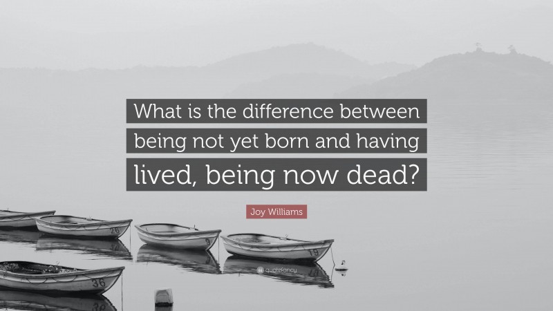 Joy Williams Quote: “What is the difference between being not yet born and having lived, being now dead?”