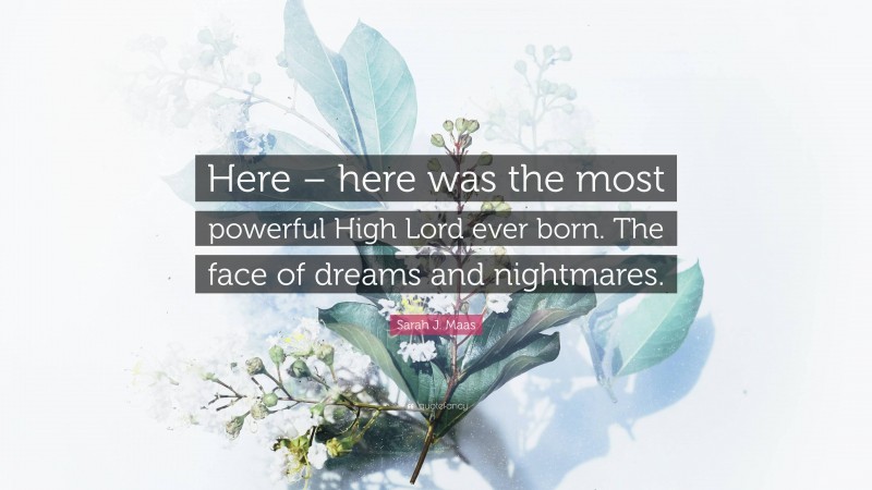 Sarah J. Maas Quote: “Here – here was the most powerful High Lord ever born. The face of dreams and nightmares.”