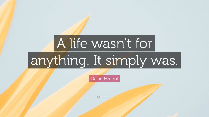David Malouf Quote: “A life wasn’t for anything. It simply was.”