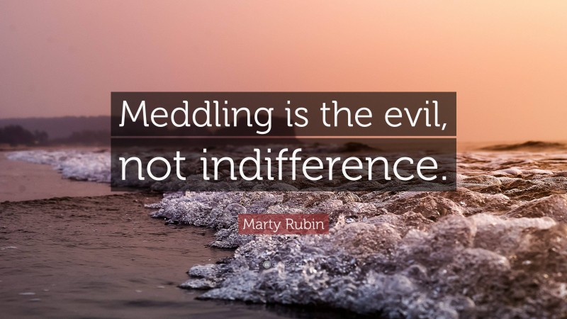 Marty Rubin Quote: “Meddling is the evil, not indifference.”