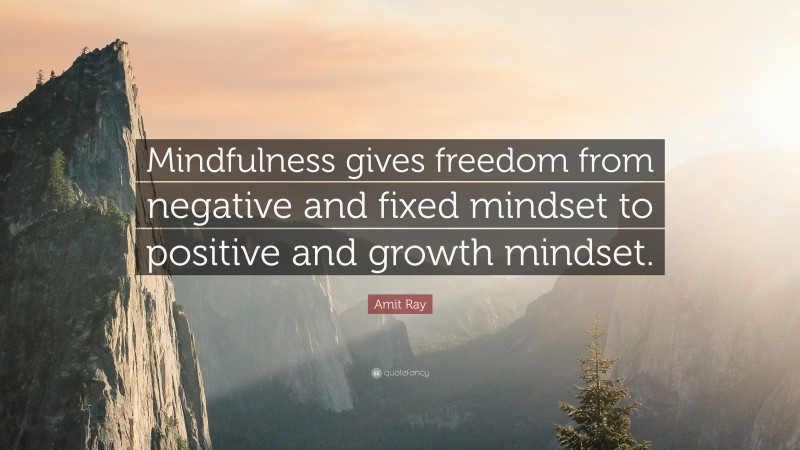 Amit Ray Quote: “Mindfulness gives freedom from negative and fixed mindset to positive and growth mindset.”