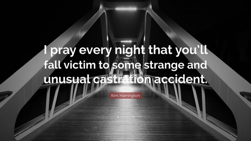 Kim Harrington Quote: “I pray every night that you’ll fall victim to some strange and unusual castration accident.”