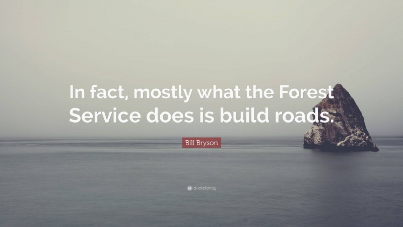 Bill Bryson Quote: “In fact, mostly what the Forest Service does is build roads.”