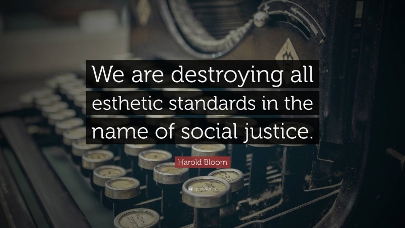 Harold Bloom Quote: “We are destroying all esthetic standards in the name of social justice.”