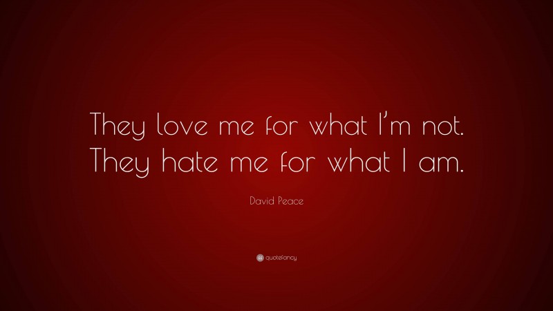 David Peace Quote: “They love me for what I’m not. They hate me for what I am.”