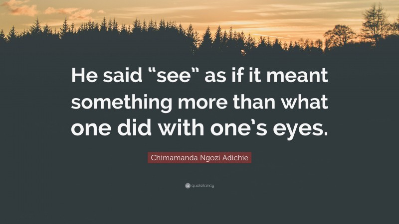 Chimamanda Ngozi Adichie Quote: “He said “see” as if it meant something more than what one did with one’s eyes.”