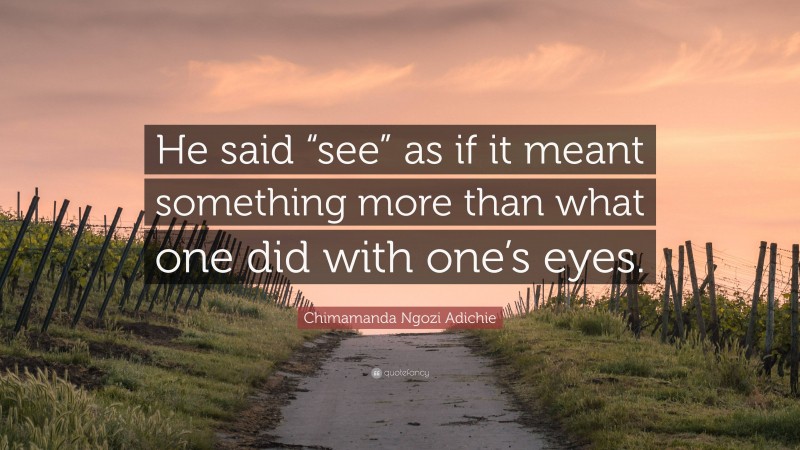 Chimamanda Ngozi Adichie Quote: “He said “see” as if it meant something more than what one did with one’s eyes.”