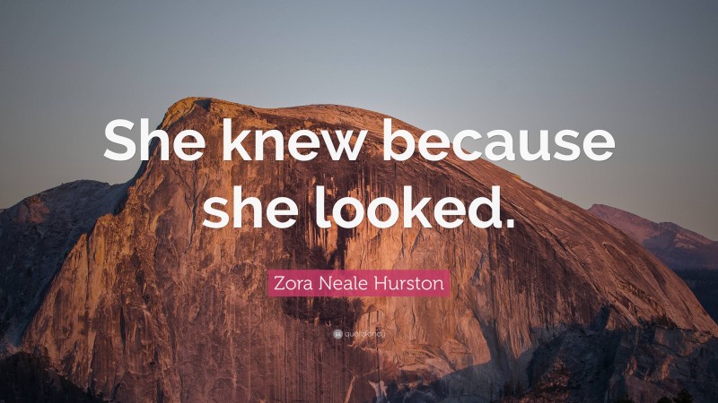 Zora Neale Hurston Quote: “She knew because she looked.”