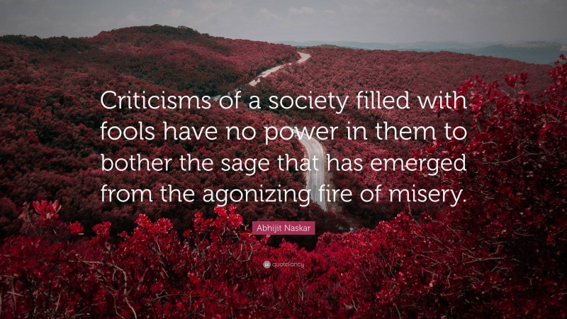 Abhijit Naskar Quote: “Criticisms of a society filled with fools have no power in them to bother the sage that has emerged from the agonizing fire of misery.”