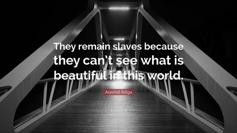 Aravind Adiga Quote: “They remain slaves because they can’t see what is beautiful in this world.”