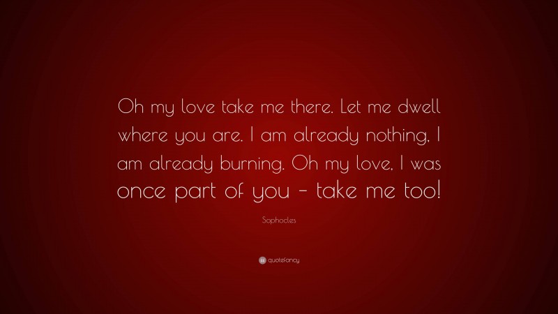 Sophocles Quote: “Oh my love take me there. Let me dwell where you are. I am already nothing, I am already burning. Oh my love, I was once part of you – take me too!”