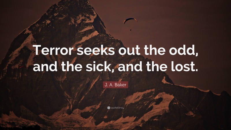 J. A. Baker Quote: “Terror seeks out the odd, and the sick, and the lost.”