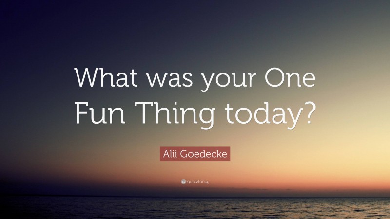 Alii Goedecke Quote: “What was your One Fun Thing today?”