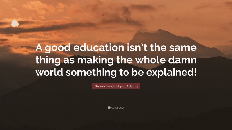 Chimamanda Ngozi Adichie Quote: “A good education isn’t the same thing as making the whole damn world something to be explained!”