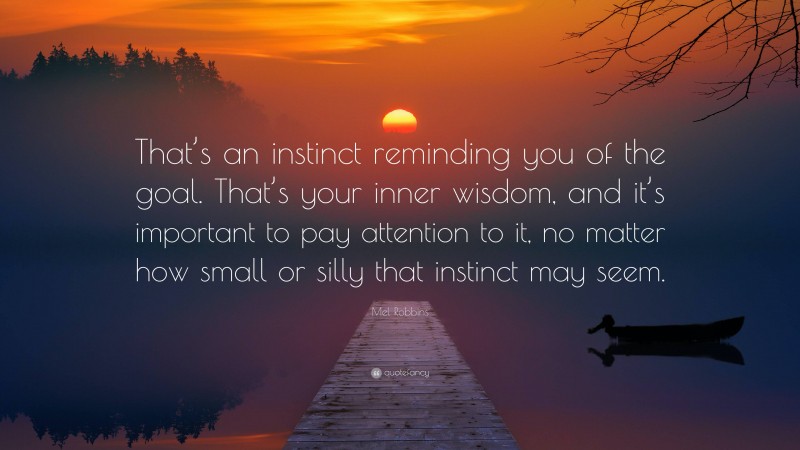 Mel Robbins Quote: “That’s an instinct reminding you of the goal. That’s your inner wisdom, and it’s important to pay attention to it, no matter how small or silly that instinct may seem.”