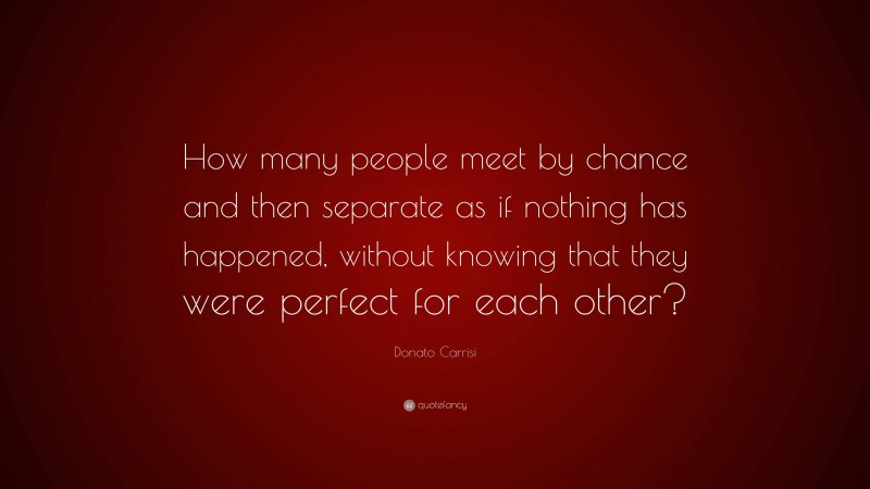 Donato Carrisi Quote: “How many people meet by chance and then separate as if nothing has happened, without knowing that they were perfect for each other?”