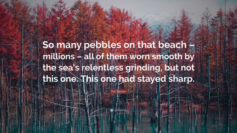 Pat Barker Quote: “So many pebbles on that beach – millions – all of them worn smooth by the sea’s relentless grinding, but not this one. This one had stayed sharp.”