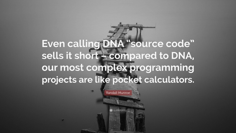 Randall Munroe Quote: “Even calling DNA “source code” sells it short – compared to DNA, our most complex programming projects are like pocket calculators.”