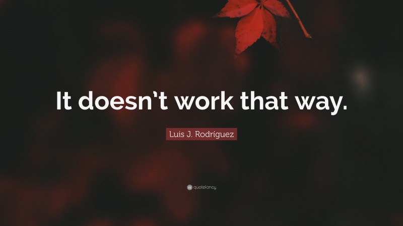 Luis J. Rodríguez Quote: “It doesn’t work that way.”