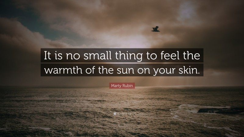 Marty Rubin Quote: “It is no small thing to feel the warmth of the sun on your skin.”