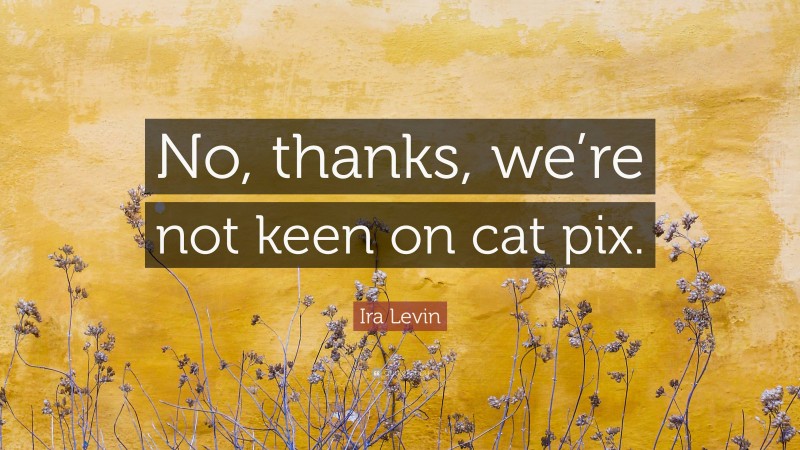 Ira Levin Quote: “No, thanks, we’re not keen on cat pix.”