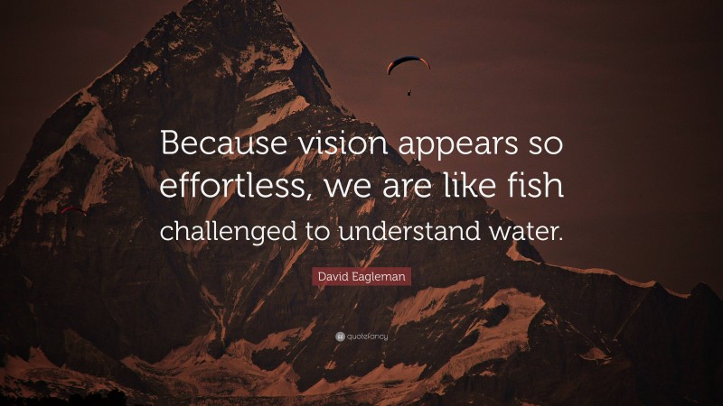 David Eagleman Quote: “Because vision appears so effortless, we are like fish challenged to understand water.”