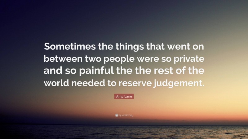 Amy Lane Quote: “Sometimes the things that went on between two people were so private and so painful the the rest of the world needed to reserve judgement.”