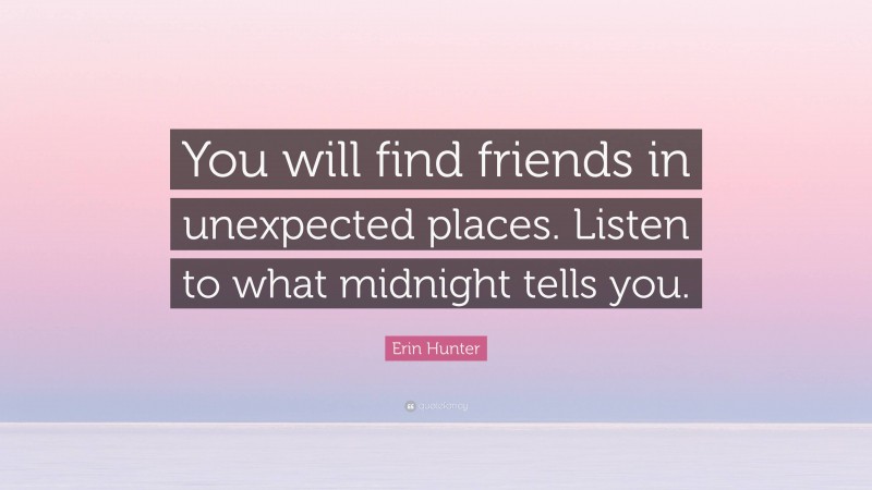 Erin Hunter Quote: “You will find friends in unexpected places. Listen to what midnight tells you.”